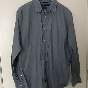 blue gray button down shirt